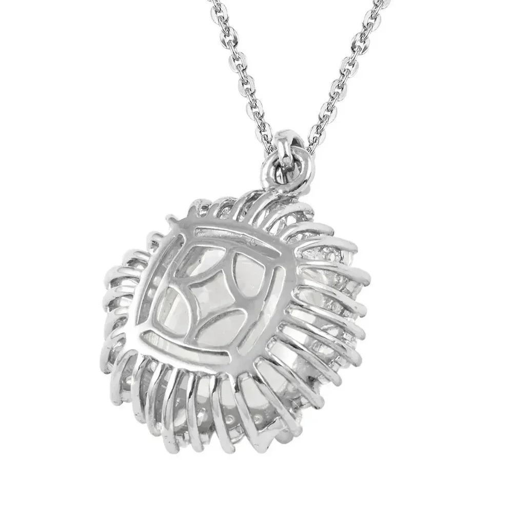 White Topaz Ballerina Halo Pendant Necklace 20" 925 Sterling Silver - Picture 5 of 7